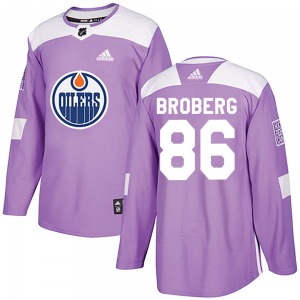 Authentic Adidas Youth Philip Broberg Purple Fights Cancer Practice Jersey - NHL Edmonton Oilers