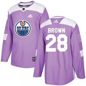 Authentic Adidas Youth Connor Brown Purple Fights Cancer Practice Jersey - NHL Edmonton Oilers