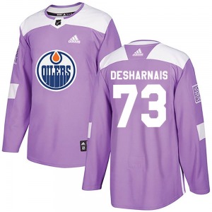 Authentic Adidas Youth Vincent Desharnais Purple Fights Cancer Practice Jersey - NHL Edmonton Oilers