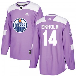 Authentic Adidas Youth Mattias Ekholm Purple Fights Cancer Practice Jersey - NHL Edmonton Oilers