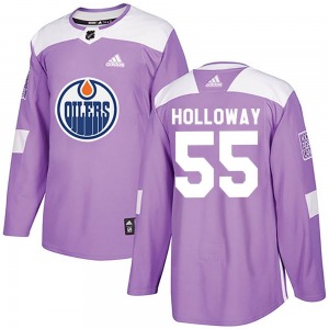 Authentic Adidas Youth Dylan Holloway Purple Fights Cancer Practice Jersey - NHL Edmonton Oilers