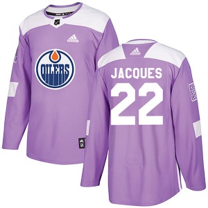 Authentic Adidas Youth Jean-Francois Jacques Purple Fights Cancer Practice Jersey - NHL Edmonton Oilers