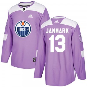 Authentic Adidas Youth Mattias Janmark Purple Fights Cancer Practice Jersey - NHL Edmonton Oilers