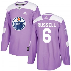 Authentic Adidas Youth Kris Russell Purple Fights Cancer Practice Jersey - NHL Edmonton Oilers