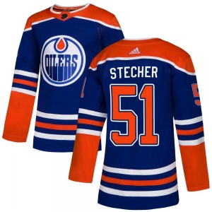 Authentic Adidas Youth Troy Stecher Royal Alternate Jersey - NHL Edmonton Oilers