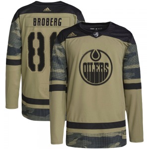 Authentic Adidas Youth Philip Broberg Camo Military Appreciation Practice Jersey - NHL Edmonton Oilers