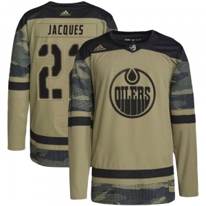 Authentic Adidas Youth Jean-Francois Jacques Camo Military Appreciation Practice Jersey - NHL Edmonton Oilers