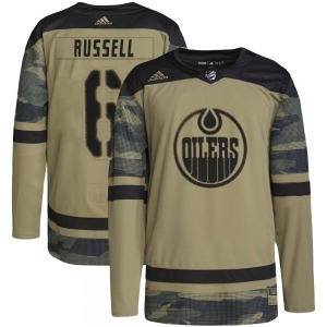 Authentic Adidas Youth Kris Russell Camo Military Appreciation Practice Jersey - NHL Edmonton Oilers