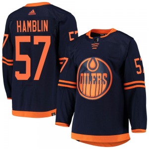 Authentic Adidas Youth James Hamblin Navy Alternate Primegreen Pro Jersey - NHL Edmonton Oilers