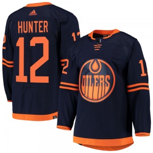 Authentic Adidas Youth Dave Hunter Navy Alternate Primegreen Pro Jersey - NHL Edmonton Oilers