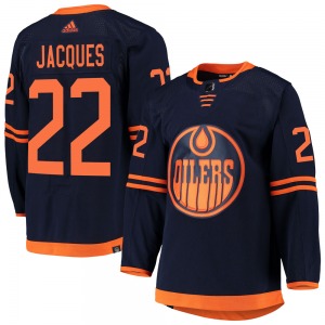 Authentic Adidas Youth Jean-Francois Jacques Navy Alternate Primegreen Pro Jersey - NHL Edmonton Oilers