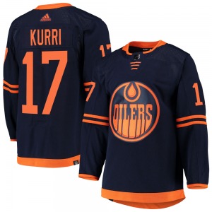 Authentic Adidas Youth Jari Kurri Navy Alternate Primegreen Pro Jersey - NHL Edmonton Oilers