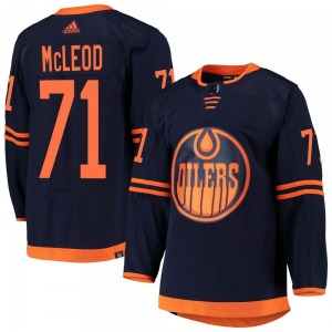 Authentic Adidas Youth Ryan McLeod Navy Alternate Primegreen Pro Jersey - NHL Edmonton Oilers