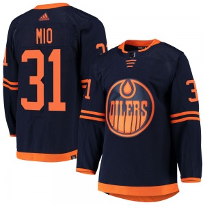 Authentic Adidas Youth Eddie Mio Navy Alternate Primegreen Pro Jersey - NHL Edmonton Oilers