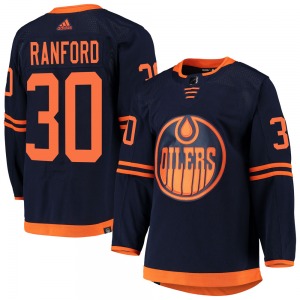 Authentic Adidas Youth Bill Ranford Navy Alternate Primegreen Pro Jersey - NHL Edmonton Oilers