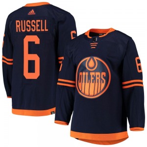 Authentic Adidas Youth Kris Russell Navy Alternate Primegreen Pro Jersey - NHL Edmonton Oilers