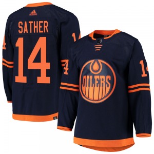 Authentic Adidas Youth Glen Sather Navy Alternate Primegreen Pro Jersey - NHL Edmonton Oilers