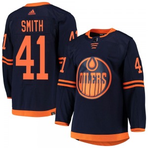 Authentic Adidas Youth Mike Smith Navy Alternate Primegreen Pro Jersey - NHL Edmonton Oilers