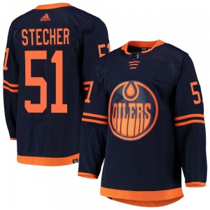 Authentic Adidas Youth Troy Stecher Navy Alternate Primegreen Pro Jersey - NHL Edmonton Oilers