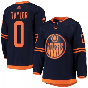 Authentic Adidas Youth Ty Taylor Navy Alternate Primegreen Pro Jersey - NHL Edmonton Oilers