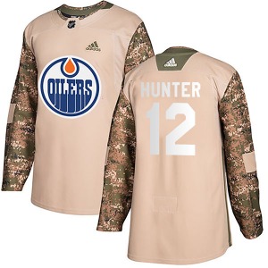 Authentic Adidas Youth Dave Hunter Camo Veterans Day Practice Jersey - NHL Edmonton Oilers