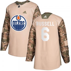 Authentic Adidas Youth Kris Russell Camo Veterans Day Practice Jersey - NHL Edmonton Oilers