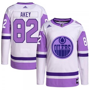 Authentic Adidas Youth Beau Akey White/Purple Hockey Fights Cancer Primegreen Jersey - NHL Edmonton Oilers