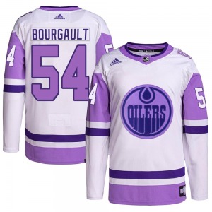 Authentic Adidas Youth Xavier Bourgault White/Purple Hockey Fights Cancer Primegreen Jersey - NHL Edmonton Oilers