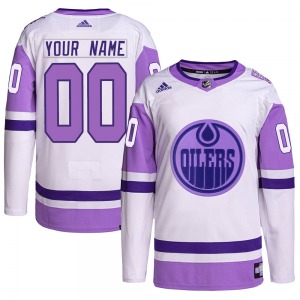 Authentic Adidas Youth Custom White/Purple Custom Hockey Fights Cancer Primegreen Jersey - NHL Edmonton Oilers