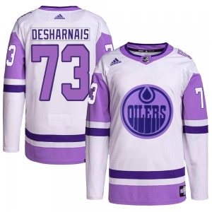 Authentic Adidas Youth Vincent Desharnais White/Purple Hockey Fights Cancer Primegreen Jersey - NHL Edmonton Oilers