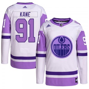Authentic Adidas Youth Evander Kane White/Purple Hockey Fights Cancer Primegreen Jersey - NHL Edmonton Oilers