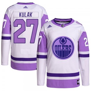 Authentic Adidas Youth Brett Kulak White/Purple Hockey Fights Cancer Primegreen Jersey - NHL Edmonton Oilers