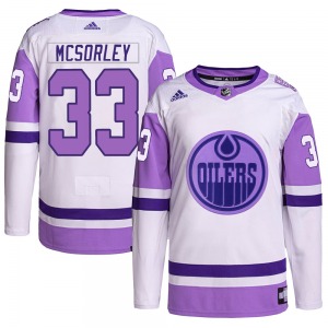 Authentic Adidas Youth Marty Mcsorley White/Purple Hockey Fights Cancer Primegreen Jersey - NHL Edmonton Oilers