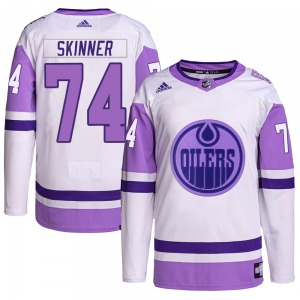 Authentic Adidas Youth Stuart Skinner White/Purple Hockey Fights Cancer Primegreen Jersey - NHL Edmonton Oilers