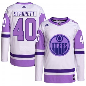 Authentic Adidas Youth Shane Starrett White/Purple Hockey Fights Cancer Primegreen Jersey - NHL Edmonton Oilers