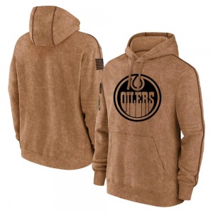 Youth Brown 2023 Salute to Service Club Pullover Hoodie - NHL Edmonton Oilers