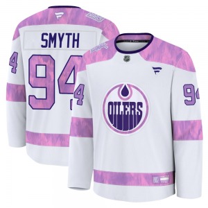 Premium Fanatics Adult Ryan Smyth White 2024 Hockey Fights Cancer Practice Jersey - NHL Edmonton Oilers