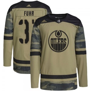 Authentic Adidas Adult Grant Fuhr Camo Military Appreciation Practice Jersey - NHL Edmonton Oilers