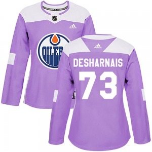Authentic Adidas Women's Vincent Desharnais Purple Fights Cancer Practice Jersey - NHL Edmonton Oilers