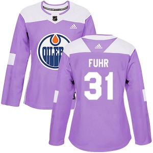Authentic Adidas Women's Grant Fuhr Purple Fights Cancer Practice Jersey - NHL Edmonton Oilers
