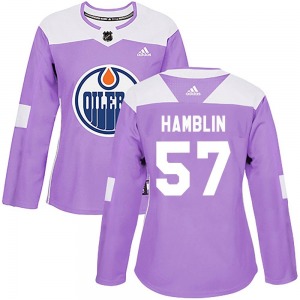 Authentic Adidas Women's James Hamblin Purple Fights Cancer Practice Jersey - NHL Edmonton Oilers