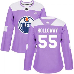 Authentic Adidas Women's Dylan Holloway Purple Fights Cancer Practice Jersey - NHL Edmonton Oilers